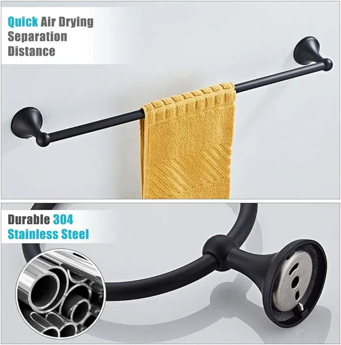 4 Piece Bathroom Accessory Set(Adjustable Towel Bar, Towel Ring, Toilet Paper Holder,Towel Hook), Wall Mounted Bathroom Hardware Accessories Set,Matte Black - ModernBath