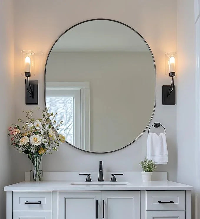 ANDY STAR 30x36'' Oval Mirror, Black Oval Mirror Pill-Shaped Design in Stainless Steel Metal Frame for Bathroom, Entryway, Living Room, Contemporary 1" Deep Wall Mount Vertical or Horizontal - ModernBath