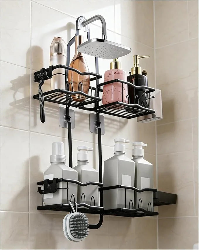 CUETWT Shower Caddy Hanging, Rustproof Shower Organizer Over Showerhead with Hooks for Razor & Sponge, Bathroom Storage Rack with Soap Holder for Shampoo - ModernBath