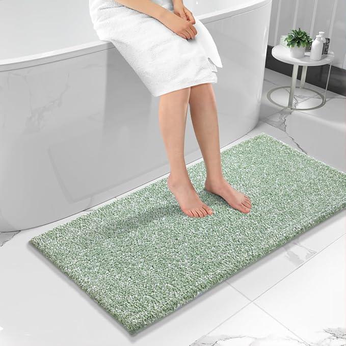 Yimobra Bathroom Runner Rug Non Slip Washable, Soft Absorbent Microfiber Long Bath Mat, Dual-Tone Decor Rug with Rubber Backing for Floor, Tub and Hallway,56x24,Home Essentials,Green and White - ModernBath