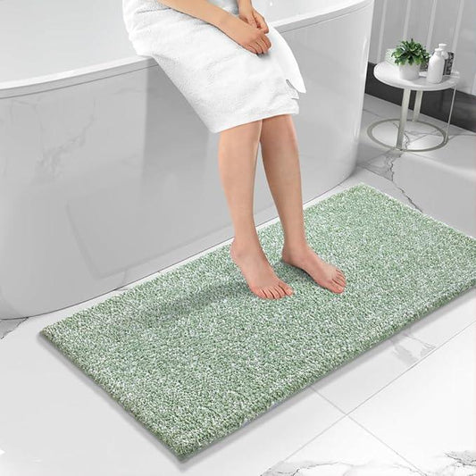 Yimobra Bathroom Runner Rug Non Slip Washable, Soft Absorbent Microfiber Long Bath Mat, Dual-Tone Decor Rug with Rubber Backing for Floor, Tub and Hallway,56x24,Home Essentials,Green and White - ModernBath