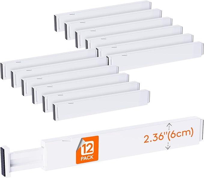 Lifewit 12 Pack Kitchen Drawer Dividers 2.36" High, 16"-22" Adjustable Drawer Organizer for Utensils/Clothes/Makeup, Plastic Expandable Separators in Dresser/Bedroom/Bathroom/Office Storage - ModernBath