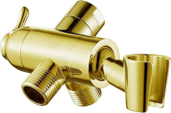 Shower Diverter Valve with Handshower Mount, G1/2 Brass Shower Arm Diverter 3 Way Bathroom Universal Shower System Replacement for Handheld Shower and Fixed Shower Head, Polisded Gold - ModernBath