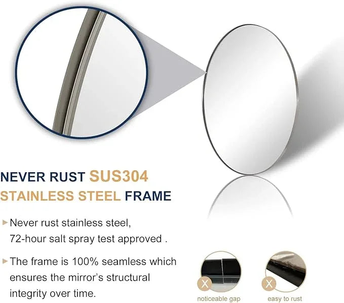 ANDY STAR Brushed Nickel Mirror Bathroom, 24x32 Inch Brushed Nickel Oval Mirror, Stainless Steel Metal Frame Oval Vanity Mirrors Hangs Horizontal or Vertical, Modern Style for Home - ModernBath