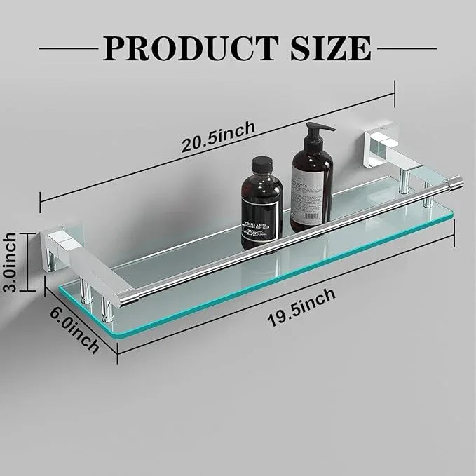 Glass Shelves for Bathroom, 20IN Rectangular Chrome Stainless Steel Tempered Glass Shelf Wall Mount Shelf Sink Over Toilet Modern Bathroom (Chrome Polished, 20‘’) - ModernBath