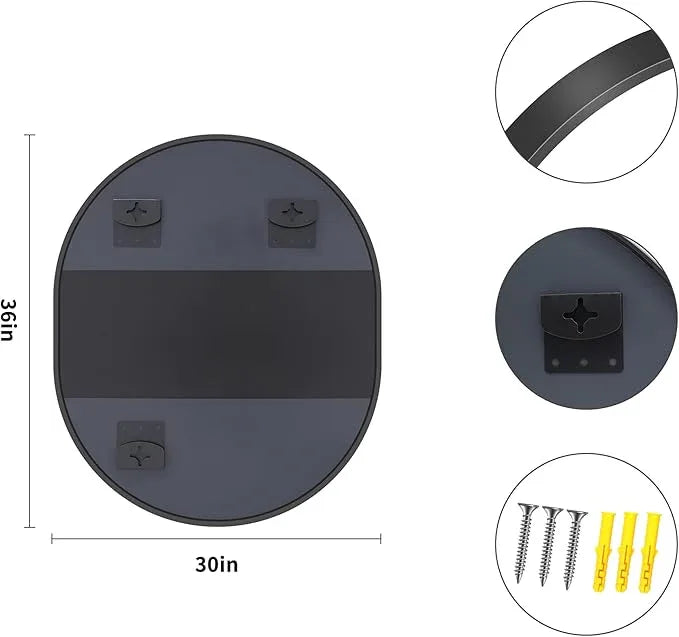 Bathroom Mirrors, 30" x36" Black Mirrors, Oval Vanity Mirrors, Metal Framed Wall Mounted Mirrors, Vertical/Horizontal Mirror for Bathroom Bedroom Entryway Living Room - ModernBath
