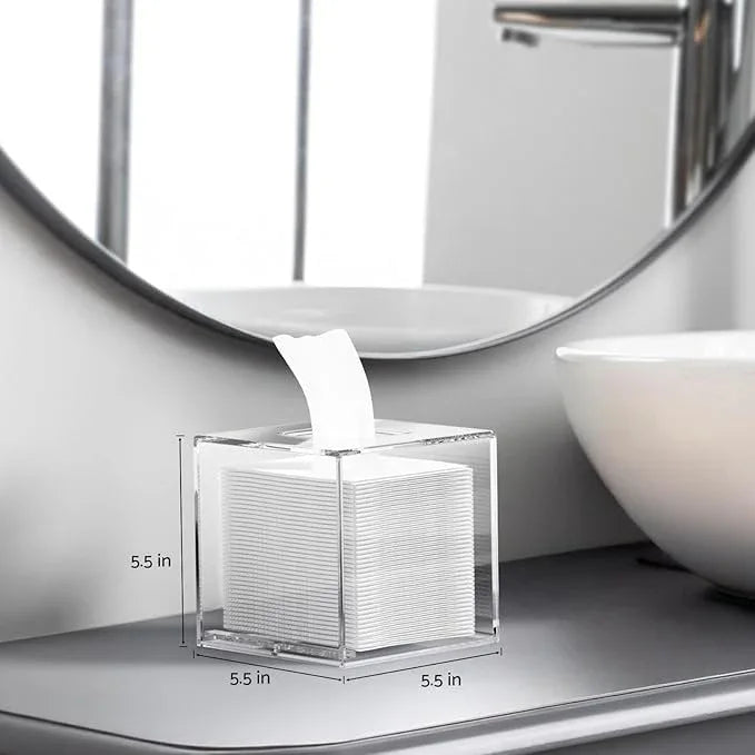 HIIMIEI Acrylic Tissue Box Cover 5.4x5.4x5.4'' Clear Tissue Holder Napkin Dispenser for Home Office Restaurant-Clear - ModernBath