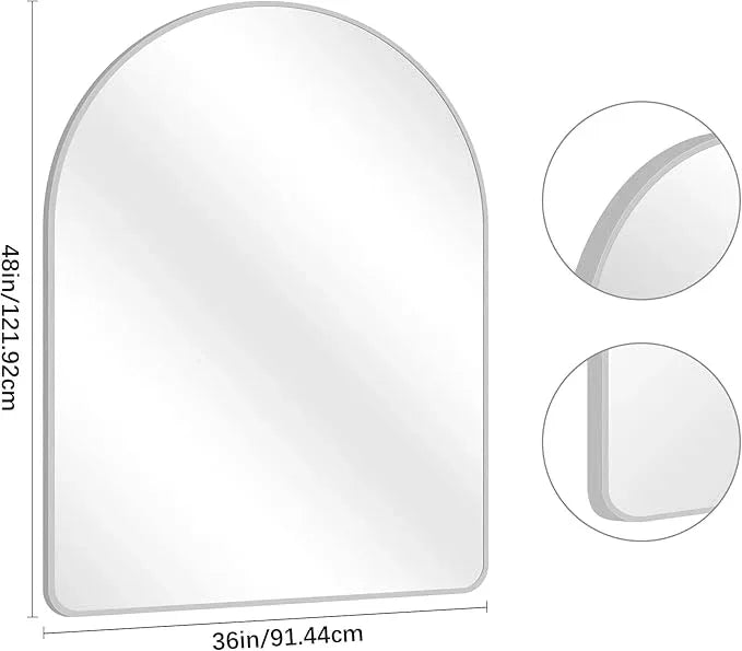 Arched Wall Mirror for Bathroom, 36"x48" Silver Arch Bathroom Mirror, Wall Mounted Mirror, Silver Vanity Wall Mirror w/Metal Frame for Bedroom, Entryway, Living Room, Vertically Hanging - ModernBath