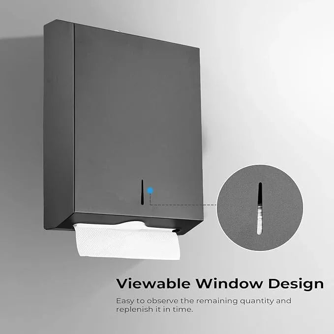 Paper Towel Dispenser Wall Mount - Multifold Trifold Paper Towel Dispensers, Large Capacity Stainless Steel Tissue Holder, Suitable for Bathrooms and Public Places Black - ModernBath