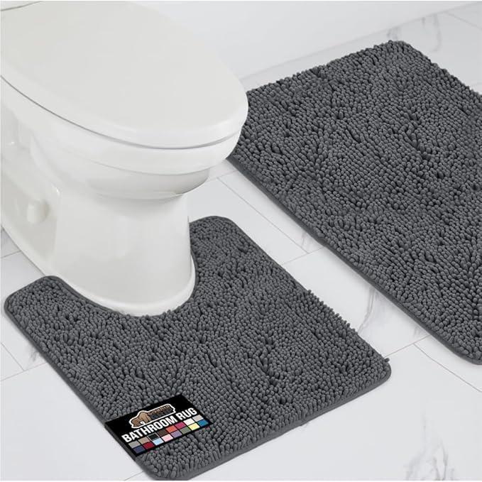 GORILLA GRIP Bathroom Rug Sets, Soft Chenille 2 Piece Area Rugs Set, Toilet Base Mat and 30x20 Carpet, Absorbent Microfiber Washable Mats Dry Quickly, Home Décor and Bath Room Accessories, Charcoal - ModernBath