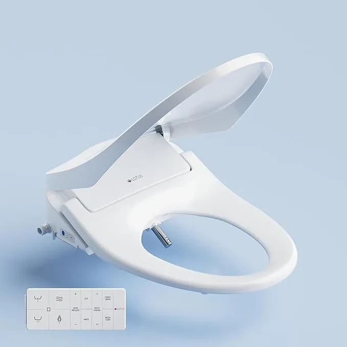 Lotus Bidet Seat ATS-850 Elongated | Slim Heated Toilet Seat with Adjustable Warm Water Wash, Wireless Remote, Stainless Steel Nozzle, Warm Dryer, LED Night Light, Child Mode, Easy DIY Installation - ModernBath