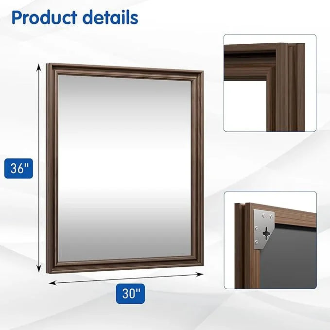 WEER Retro Copper Bathroom Mirror, 36x30 Inch Bronze Oil Rubbed Framed Mirror, Rectangle Classic Vintage Framed Wall Mirror, Farmhouse Vanity Mirror, Tempered Glass, Vertically or Horizontally - ModernBath
