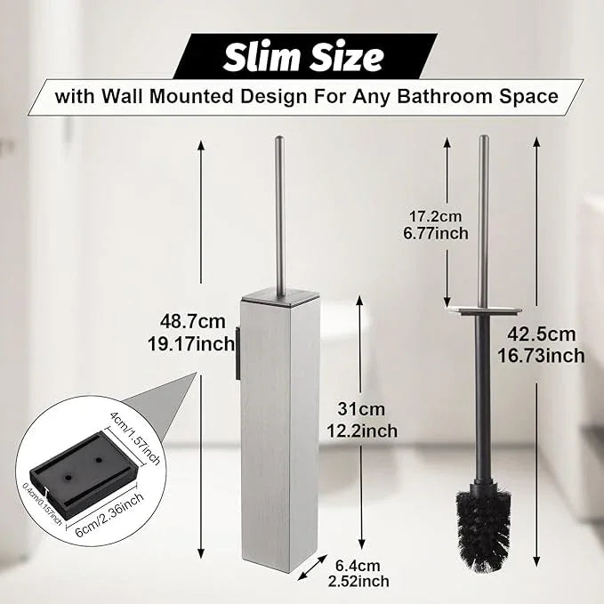 BGL Toilet Brush and Holder Set Brushed Nickel Wall Mounted for Bathroom Square Design - ModernBath