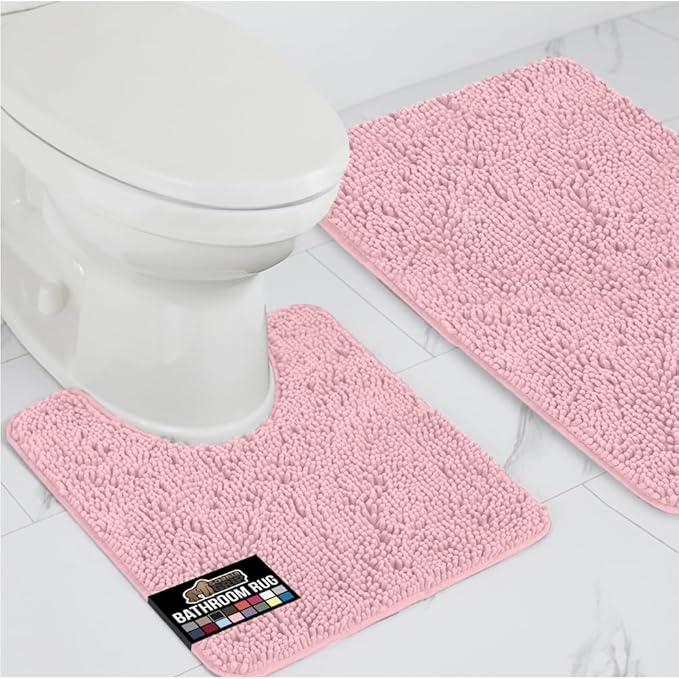 GORILLA GRIP Bathroom Rug Sets, Soft Chenille 2 Piece Area Rugs Set, Toilet Base Mat and 30x20 Carpet, Absorbent Microfiber Washable Mats Dry Quickly, Home Décor and Bath Room Accessories, Lt Pink - ModernBath