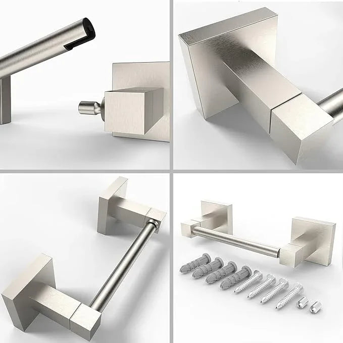 Ruacq Toilet Paper Holder Brushed Nickel 2 Pack Double Post Pivoting Square Tissue Holders Roll Holder Hangers Toilet Paper Stand Stainless Steel and Zinc Alloy Modern Wall Mounted - ModernBath
