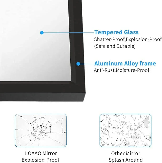 LOAAO 24"X32" Black Rectangle Bathroom Mirror Wall, Matte Black Aluminum Alloy Frame, Tempered Glass, Hangs Vertically or Horizontally, Easy to Install - ModernBath