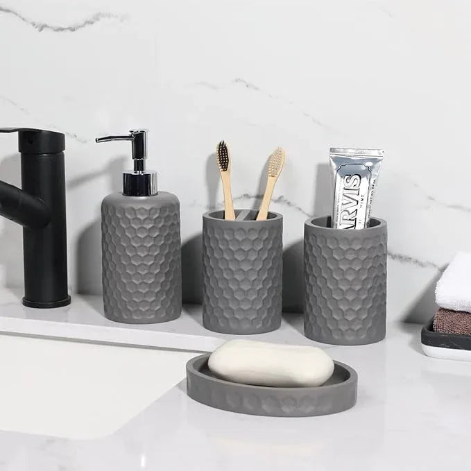zccz Bathroom Accessory Set, 6 Piece Grey Bathroom Accessories Set with Trash Can, Toothbrush Holder, Toothbrush Cup, Soap Dispenser, Soap Dish, Toilet Brush with Holder, Trash Can, Light Gray - ModernBath