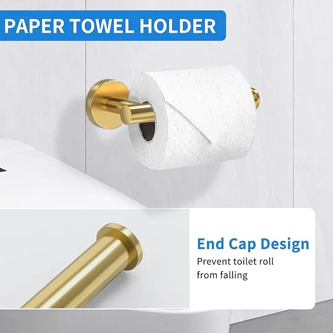 Brushed Gold Bathroom Accessories, Bathroom Hardware Set, SUS304 Stainless Steel Bathroom Towel Holder Set, 16 Inch Towel Bar Set 5 Pcs, 2 Towel Hooks, Toilet Paper Holder, Towel Ring - ModernBath