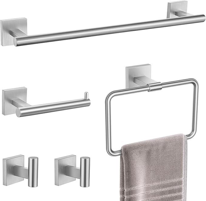 TNOMS Brushed Nickel Towel Bar Set 5 Pieces Brushed Bathroom Hardware Accessories Set,Towel Holder Set for Bathroom SUS304 Stainless Steel Wall-Mounted Towel Holder Set,23.6 Inch - ModernBath