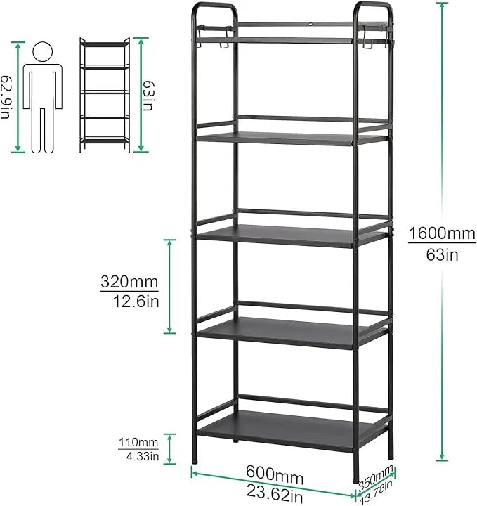 HDANI Storage Shelves, 5-Tier Metal Storage Rack with Shelf,Shelf Organizer,Garage Standing Shelving Unit for Laundry,Bathroom,Kitchen,Pantry, Closet,23.6''W X 13.8''D X 63''H,Black - ModernBath