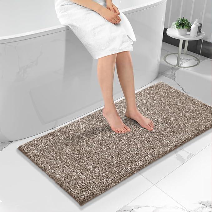 Yimobra Bathroom Runner Rug Non Slip Washable, Soft Absorbent Microfiber Long Bath Mat, Dual-Tone Decor Rug with Rubber Backing for Floor, Tub and Hallway,56x24,Home Essentials,Brown and White - ModernBath