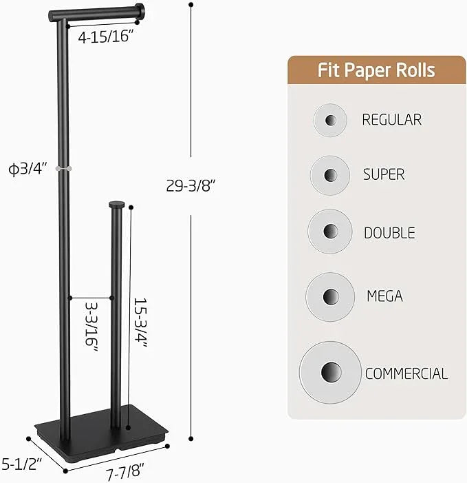 KES Freestanding Toilet Paper Holder with Reserve for Bathroom with Weighted Base, Modern Tissue Roll Holder Stand 29" H, SUS304 Stainless Steel Rustproof Matte Black, BPH286S1B-BK - ModernBath