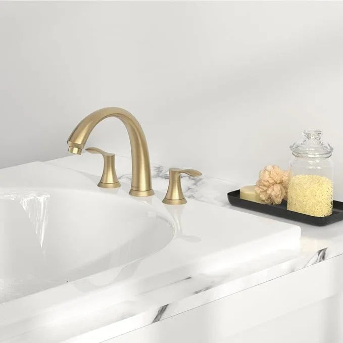 Lava Odoro Brushed Gold Roman Tub Faucet, 2 Handle Bathtub Faucet with Valve, High Flow 8 inch Widespread Deck Mount Tub Faucet, Solid Brass 3 Hole Bath Tub Filler TF405-SG - ModernBath
