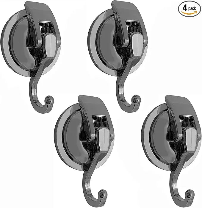 Heavy Duty Vacuum Suction Shower Hooks - Glass Suction Cup Hooks, Bathroom Robe Hooks, Reusable, No Hole Punched, for Garland Decoration (Silver Grey, 4 Pack) - ModernBath