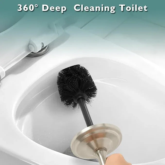 Stain Nickel Toilet Brush and Holder Set, Stainless Steel Toilet Brush for Bathroom,Heavy Duty Silver Toilet Bowl Brush,Deep Cleaning Modern Toilet Cleaner Brush -Space Saving, Covered Brush - ModernBath