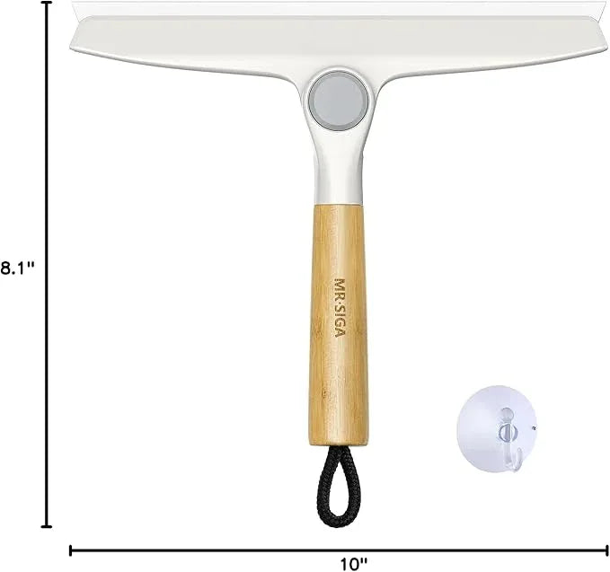 MR.SIGA All Purpose Silicone Squeegee for Shower Door, Mirror, Glass, Streak Free Shower Squeegee, Pivoting Bamboo Handle, Includes 1 Suction Hook, 10 inch Wide, 1 Pack - ModernBath