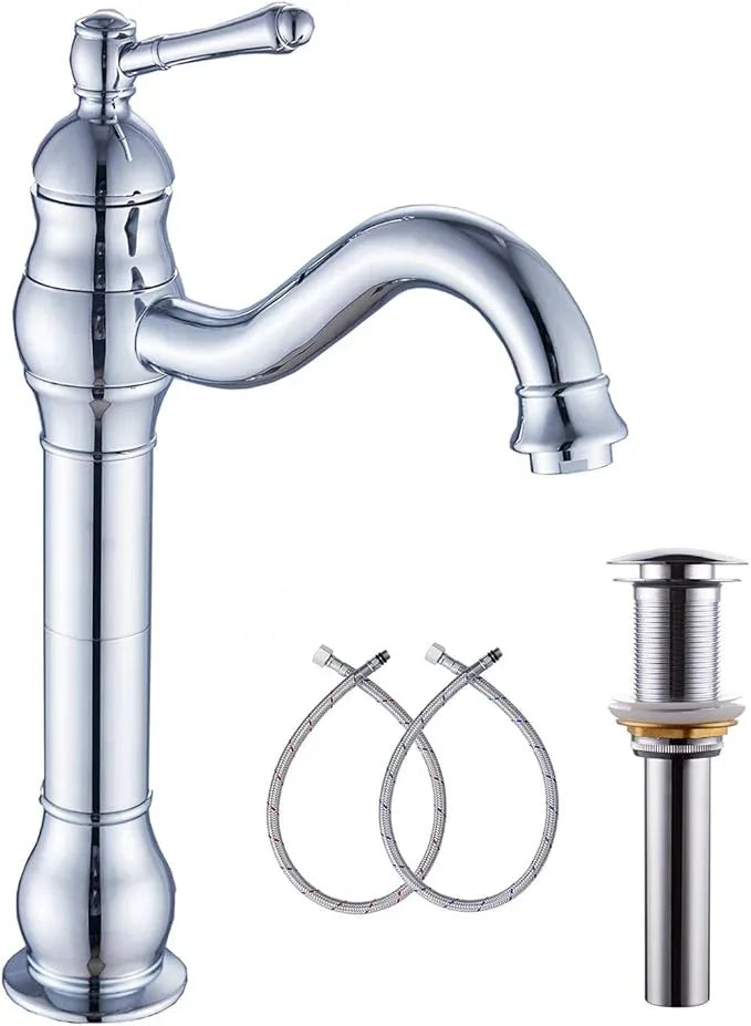 GGStudy 360° Swivel Chrome Single Handle One Hole Bathroom Sink Faucet Matching with Pop Up Drain - ModernBath