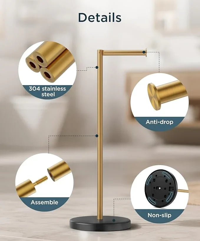 FORIOUS Toilet Paper Holder Stand, Modern Free Standing Tissue Roll Holder for Bathroom, Durable SUS 304 Stainless Steel and Weighted Base, Storage for 4 Rolls (Matte Black & Brushed Gold, 23.2" H) - ModernBath