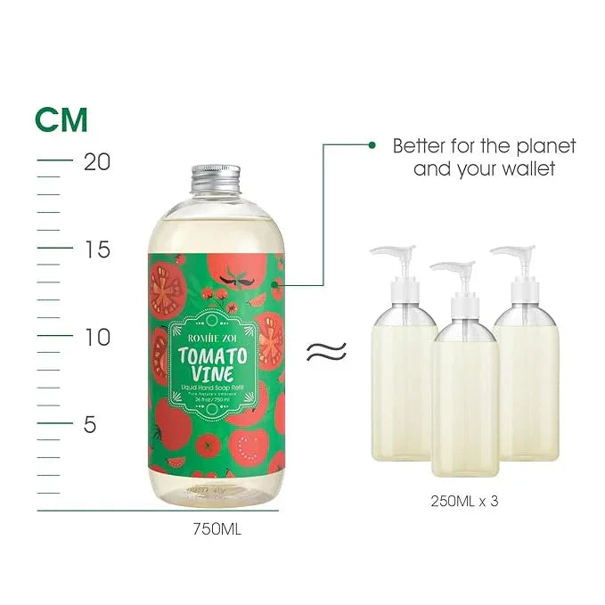 ROMIIE ZOI LIquid Hand Soap Refills Gift Set – Tomato Vine Scent – 3 x 26 Fl Oz Bottles – Plant-Based, Cruelty-Free, Gentle & Moisturizing Formula with Essential Oils – for Bathroom & Kitchen Use - ModernBath