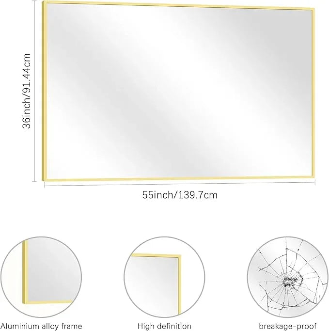 COFENY 36x55inch Bathroom Mirror, Gold Rectangle Mirror with Thin Metal Frame, Large Rectangular Wall Mirror for Bathroom, Living Room, Hair Salon, Big Farmhouse Mirror Hang Horizontal/Vertical - ModernBath