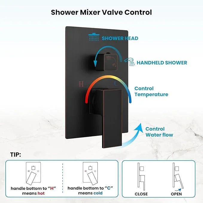 gotonovo Rainfall Bathroom Shower System Rain Shower Head and Handle Set Wall Mounted Shower Complete Combo Solid Brass Pressure Balancing Shower Mixer Valve 16 Inch Oil Rubbed Bronze - ModernBath