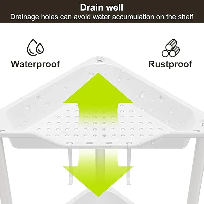 Orimade Rustproof 4 Tier Floor Standing Corner Shower Caddy Organizer, Plastic Metal Splicing Floor Corner Shelf Rack Stands for Bathroom, White - ModernBath