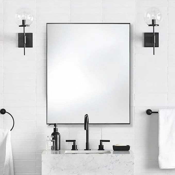 Bonverre 24x36 Inch Black Bathroom Mirror for Wall, Aluminum Frame Rectangle Rectangular Vanity Mirror, Modern Large for Bedroom, Living Room, Horizontal or Vertical - ModernBath