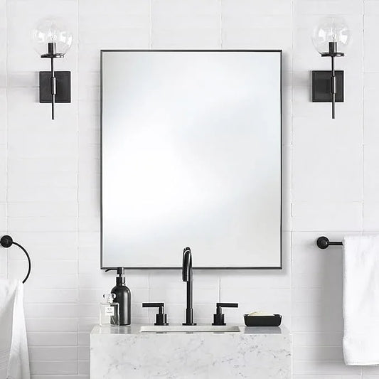 Bonverre 24x36 Inch Black Bathroom Mirror for Wall, Aluminum Frame Rectangle Rectangular Vanity Mirror, Modern Large for Bedroom, Living Room, Horizontal or Vertical - ModernBath