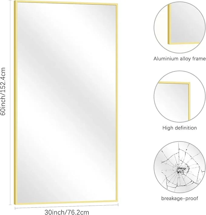 COFENY Gold Bathroom Mirror for Wall, 60x30 Inch Rectangle Mirrors with Metal Frame, Modern Vanity Wall Mirror Decor for Bathroom Living Room, Entryway Hangs Horizontal or Vertical - ModernBath