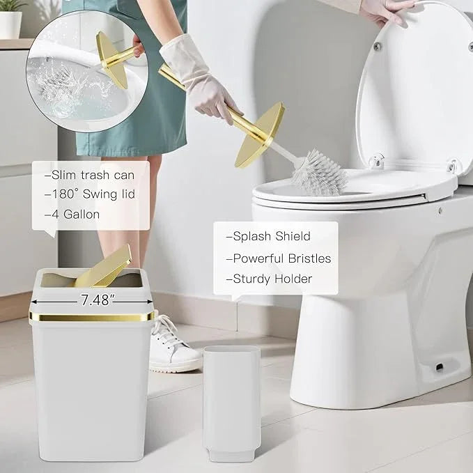 9PCS Bathroom Accessory Set, White Bathroom Set, Bathroom Accessories Set Complete with Trash Can, Toothbrush Holder, Soap Dispenser, Toilet Brush, Bathroom Decor - ModernBath