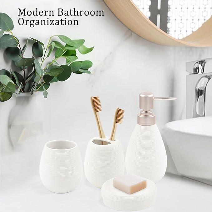CERBIOR Bathroom Accessories Set,4 Pcs Ceramic Bathroom Decor Accessory,Includes Toothbrush Holder, Toothbrush Cup, Soap Dish for Decorative Countertop and Housewarming Gift(White 4pcs) - ModernBath