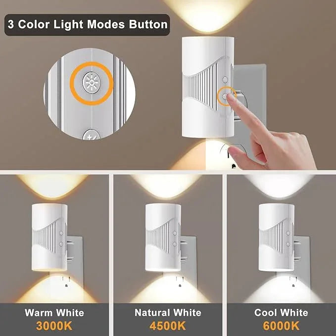 easuntec Night Light, Night Lights Plug into Wall, Warm Led Night Light, Dusk to Dawn Light Sensor, 3 Light Modes, Dimmable Night Lights for Bedroom Bathroom Hallway Kitchen Stairs (White, 2 Pack) - ModernBath