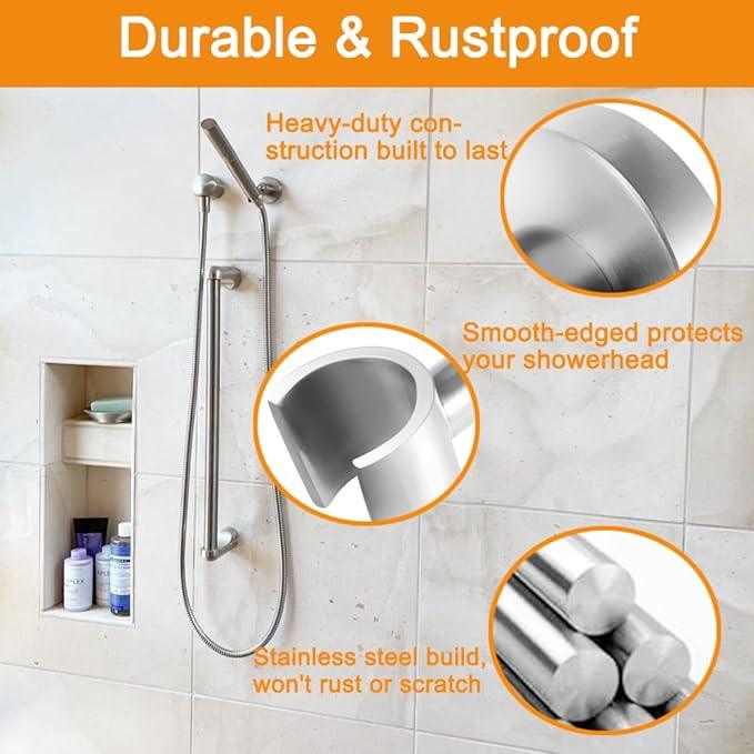 Shower Head Holder All Metal Handheld Shower Wand Bracket Adjustable Handheld Shower Head Holder Wall Mount Shower Wand Bracket for Bathroom,Brushed Stainless Steel - ModernBath