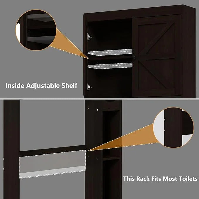Furnideco 32.3''W Over The Toilet Storage Cabinet with Barn Doors, Over Toilet Shelf Farmhouse Storage Cabinet Space Saver with Toilet Paper Holder & Adjustable Bottom Bar, Espresso - ModernBath