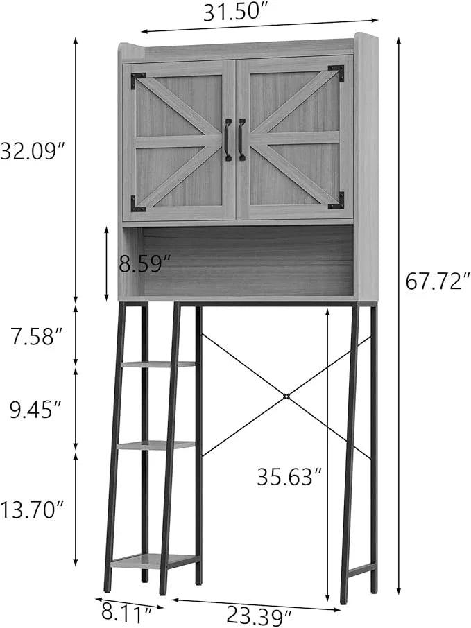Vabches Over The Toilet Storage Cabinet, Farmhouse Storage Cabinet Over Toilet with Barn Doors & Toilet Paper Holder Stand，Home Space-Saving Toilet Rack, for Restroom/Laundry and Bathroom - ModernBath