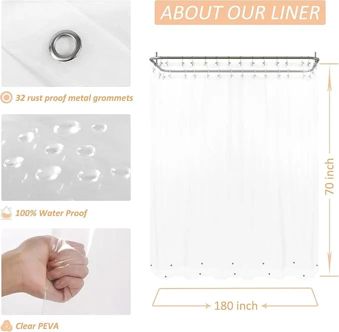 Mrs Awesome Clawfoot Tub Shower Curtain or Liner with 12 Magnets - Free 36 Hooks Included, Waterproof PEVA, 180" x 70", Clear - ModernBath