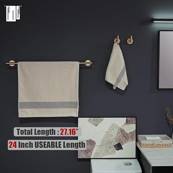 JQK Champagne Bronze Towel Bar, 27 Inch 304 Stainless Steel Thicken 0.8mm Towel Rack Bathroom, Towel Holder Wall Mount, Useable Length 24 Inch, TB110L24-CB - ModernBath