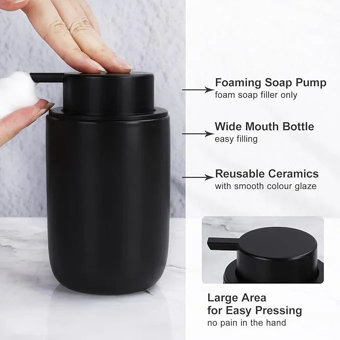 BosilunLife Ceramic Bathroom Accessories Sets Complete Bathroom soap Dispenser and Toothbrush Holder Set (Black-Foam) - ModernBath