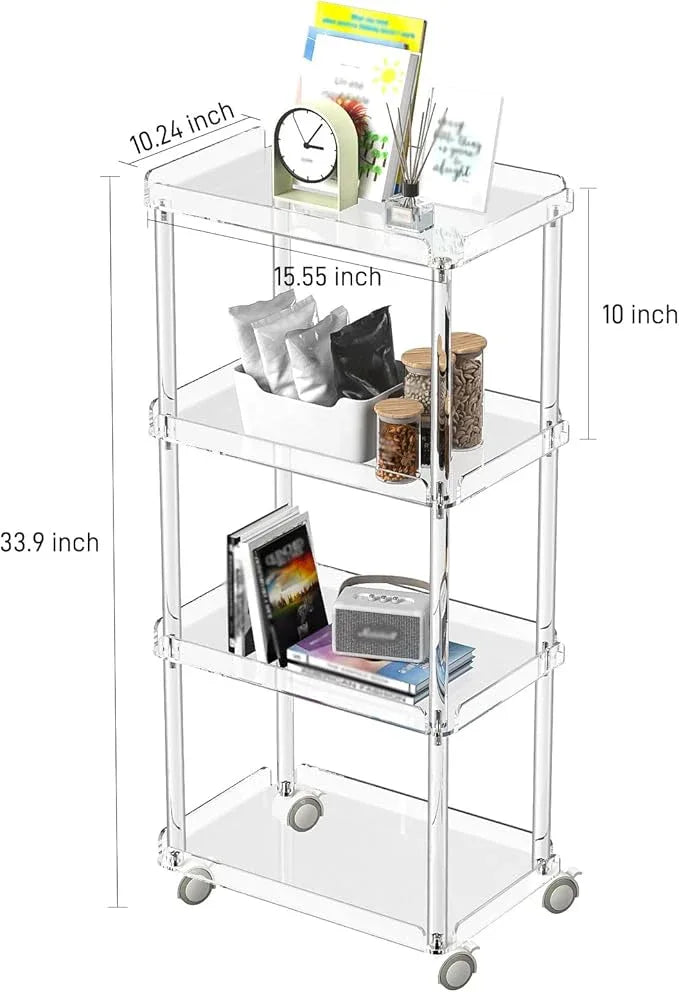 AQUIVER Acrylic Slim Storage Cart - 4 Tiers Narrow Rolling Cart - Utility Cart for Kitchen, Bathroom, Living Room, Laundry - 15.6 '' L x 10.2 '' W x 33.9 '' H - ModernBath