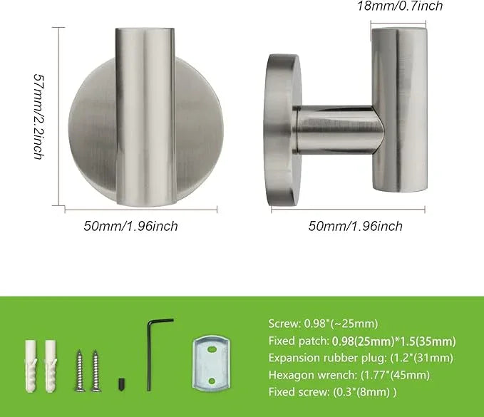 TUNNY 3 Pack Round Bathroom Towel Hooks - Shiny Nickel Brushed Robe, Coat, Wall Hooks for Bathroom, Bedroom, Kitchen - ModernBath